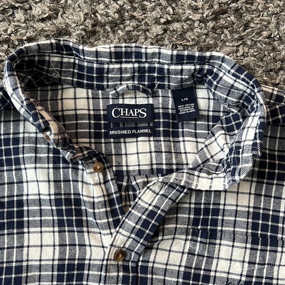 Chaps shirt size large brushed flannel. Blue / white plaid. Collared. EUC - Picture 2 of 4